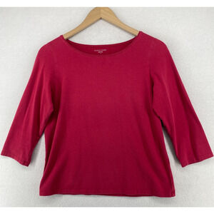 EILEEN FISHER Top S Stretch Organic Cotton Jersey Boat Neck 3/4 Sleeve Red USA